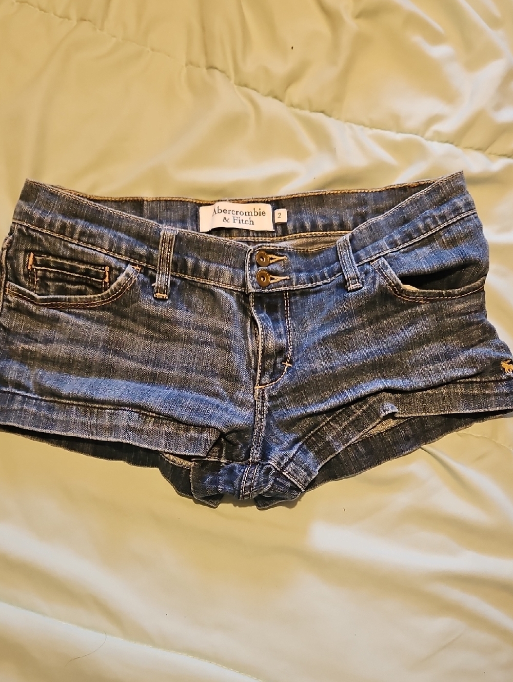 Abercrombie & Fitch Distressed Blue Denim Low Rise Shorts